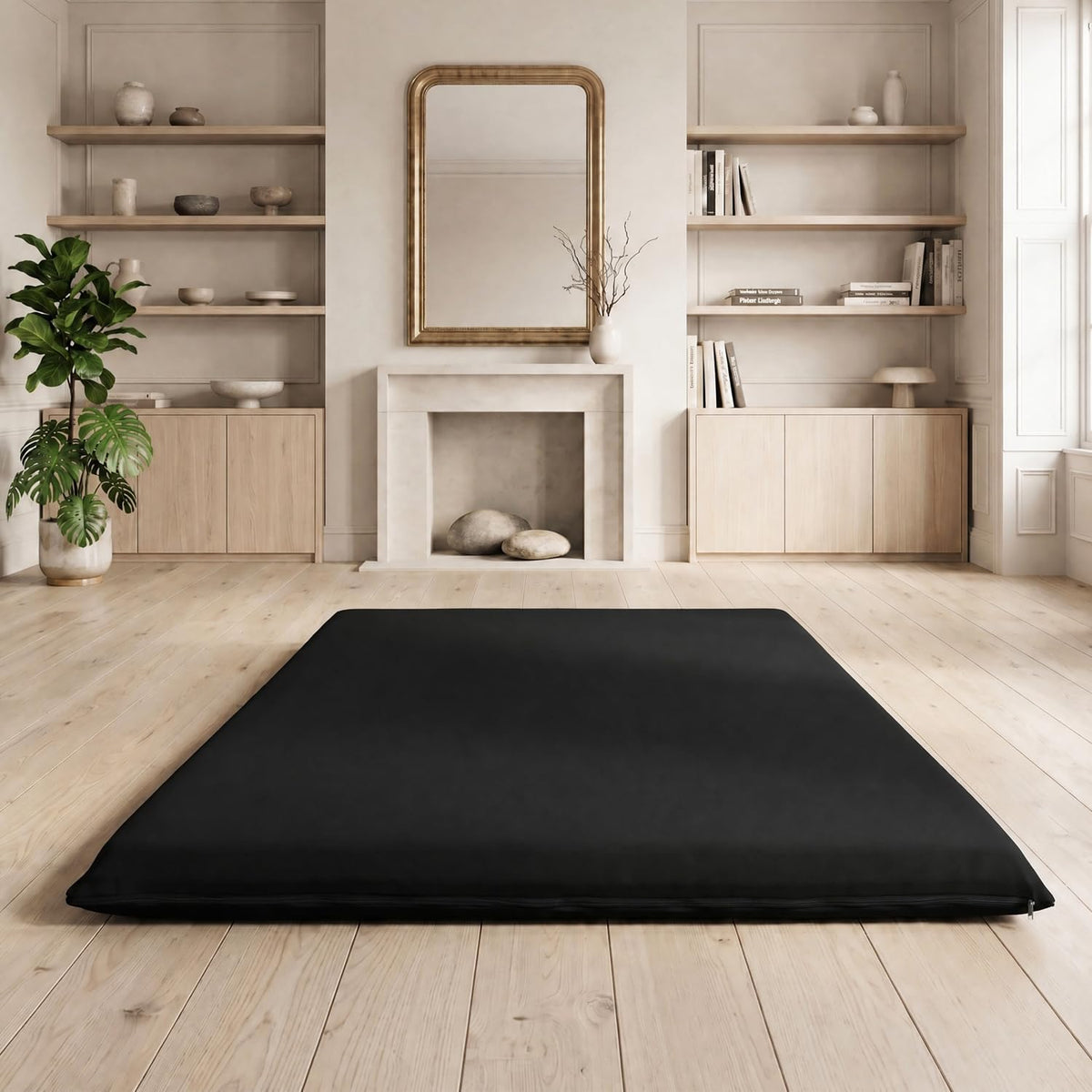 mattress cover for 2-4" thick japanese futon mattress on a desk or shelf