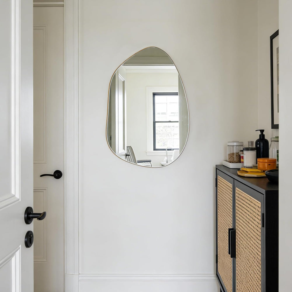 Irregular Asymmetrical Wall Mirror, 28x20 Inch Gold Bathroom Mirror