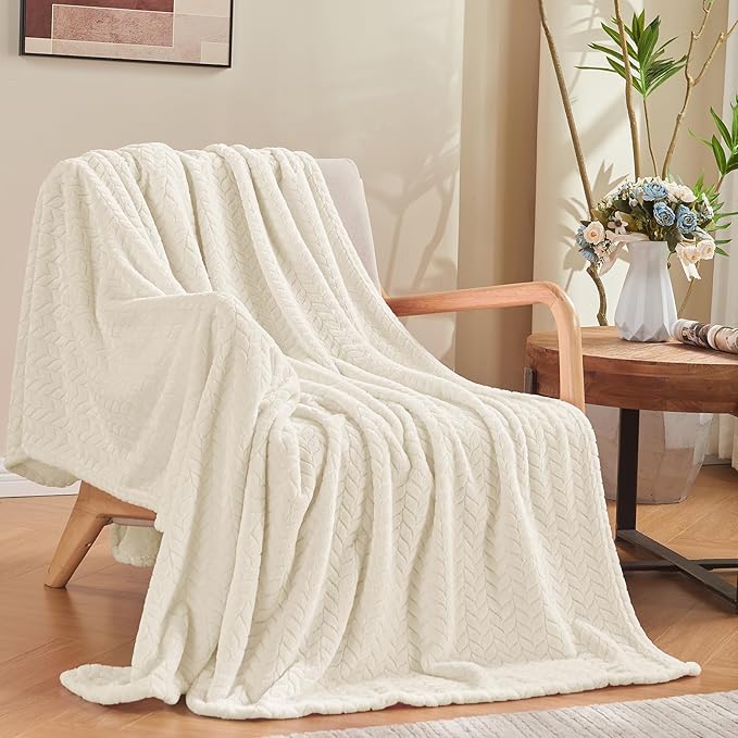 inhand Fleece Twin Blanket for Bed Cream White Throw Blanket for Couch Super by inhand