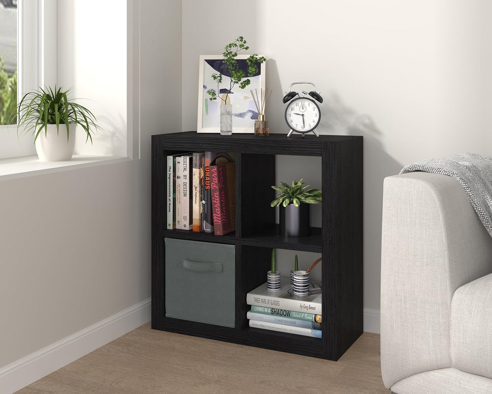 furtble 4-Cube Storage Organizer, Bookshelf with Storage Bin, Modern Wood Ope...