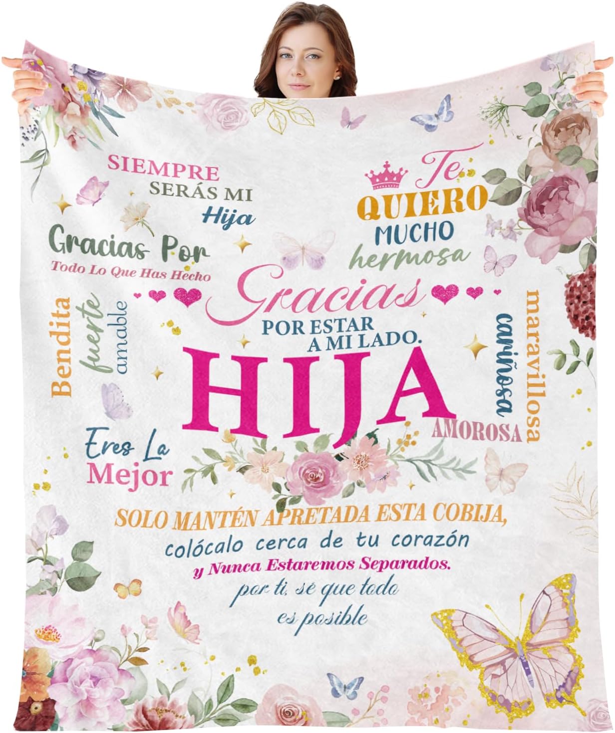 Wxiben Spanish Daughter Blanket Gifts - Regalos para Hija Daughter’s Gifts from Dad Mom Regalo De Mamá para Hija Regalo De Cumpleaños Navidad Hija Daughter in Spanish Throw Blanket for Couch 60x50in