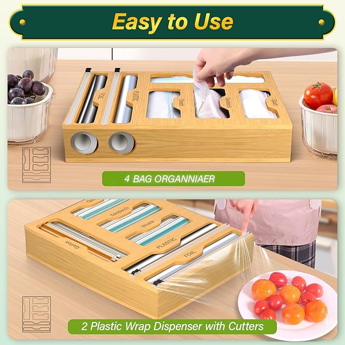 KOCWELL Bag Organizer and Plastic Wrap Dispenser