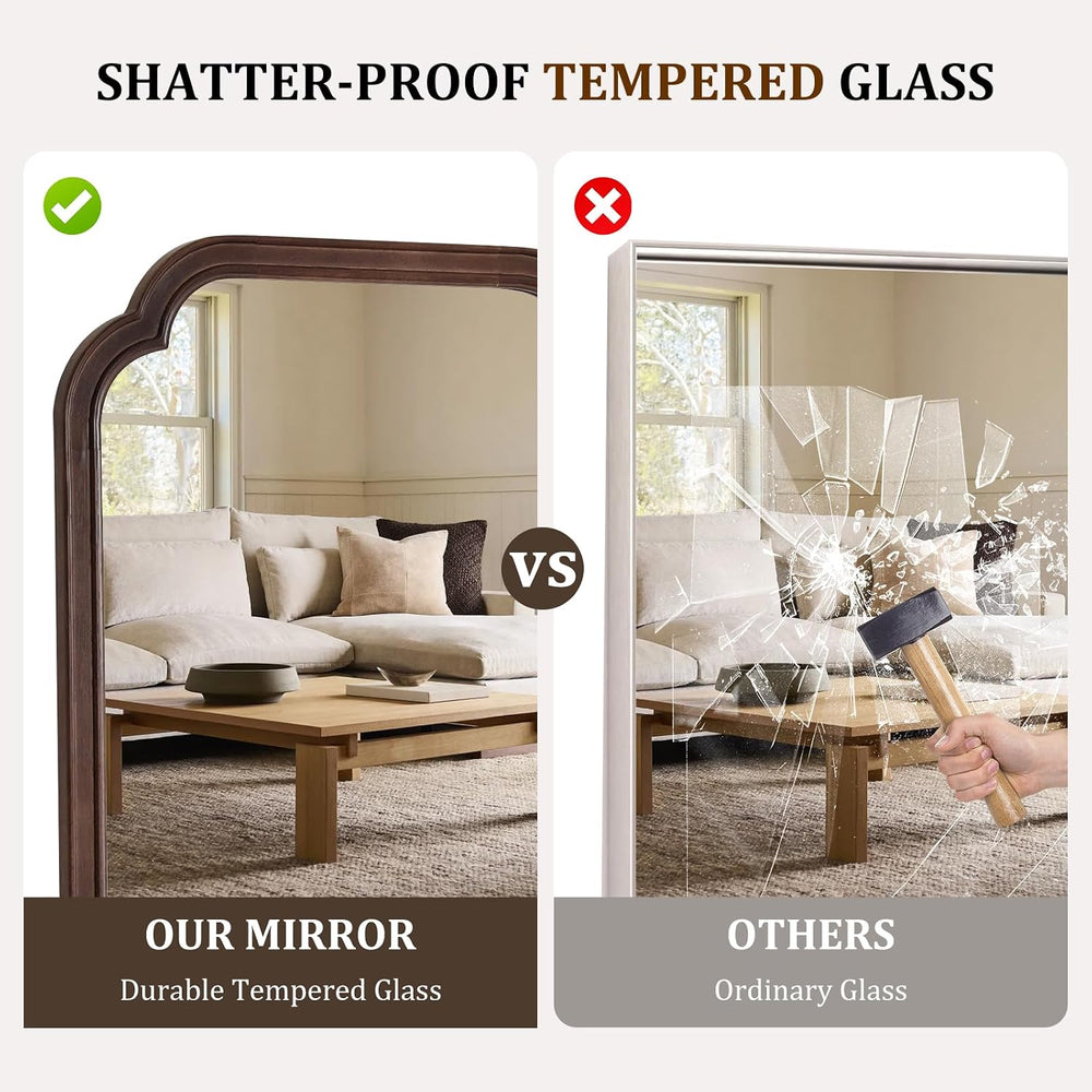 20" x 30" Rounded Corner Arch Wall Mirror with Wood Frame for Entry...