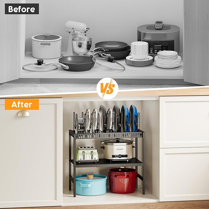 2-Tier Pots and Pans Organizer Under Cabinet, Expandable Pots Lid Organizers - Image 7