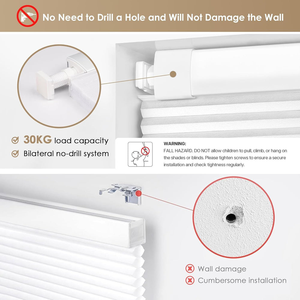 LazBlinds No Drill Cordless Cellular Shades, 22" W x 36" H, White