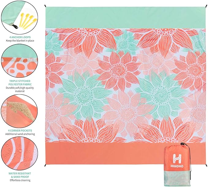 HIHOHO Beach Blanket Waterproof Sandproof Extra Large Beach Mat 79" X - Image 3