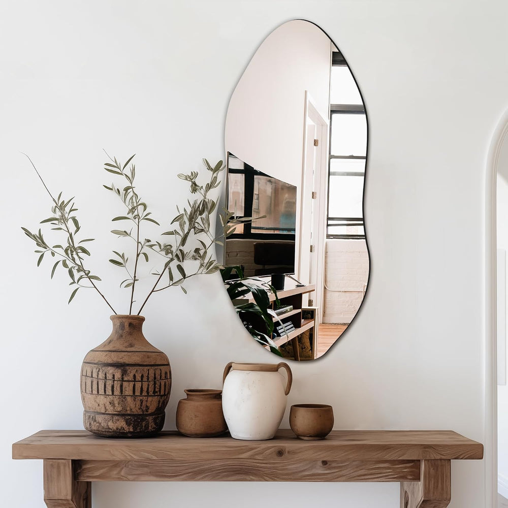 Delma Irregular Wall Mirror, 32"x14" Slim Vertical Wavy Design