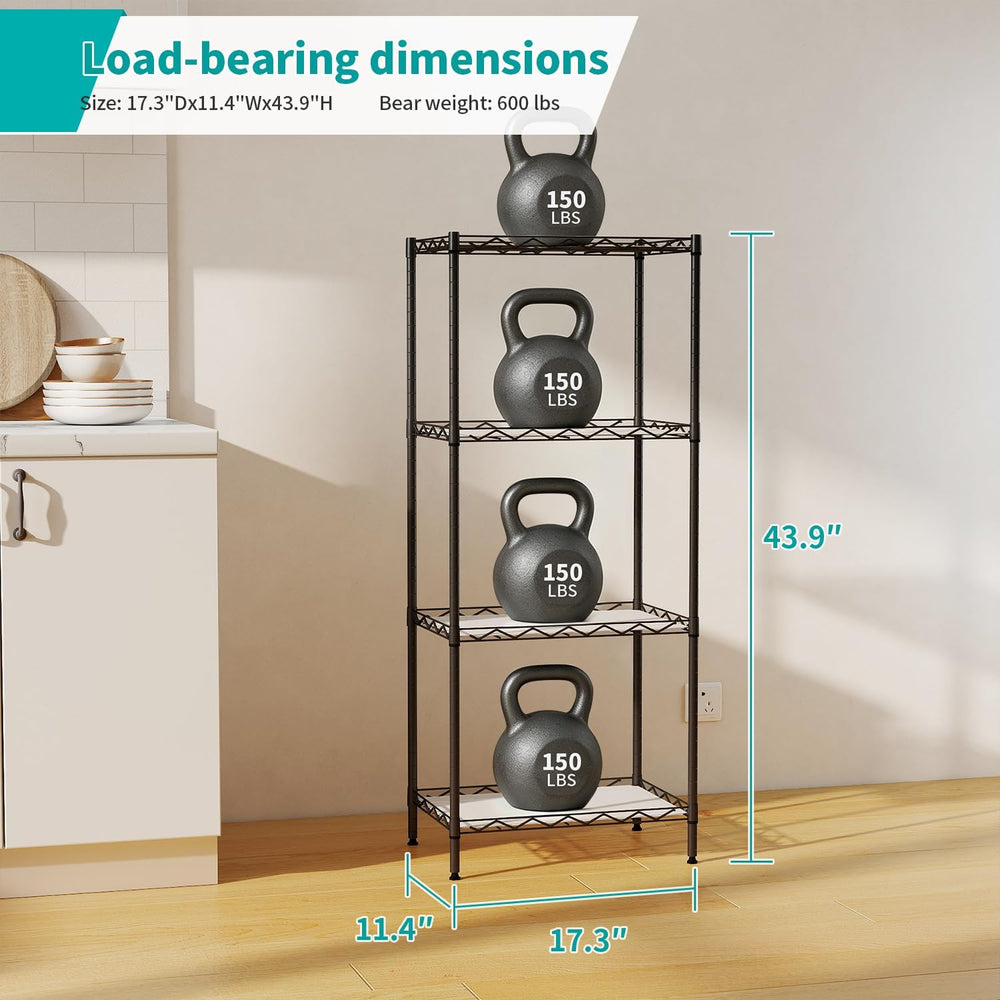 BestOffice | 4-Tier Wire Shelf | 12" x 18" x 44 | Black