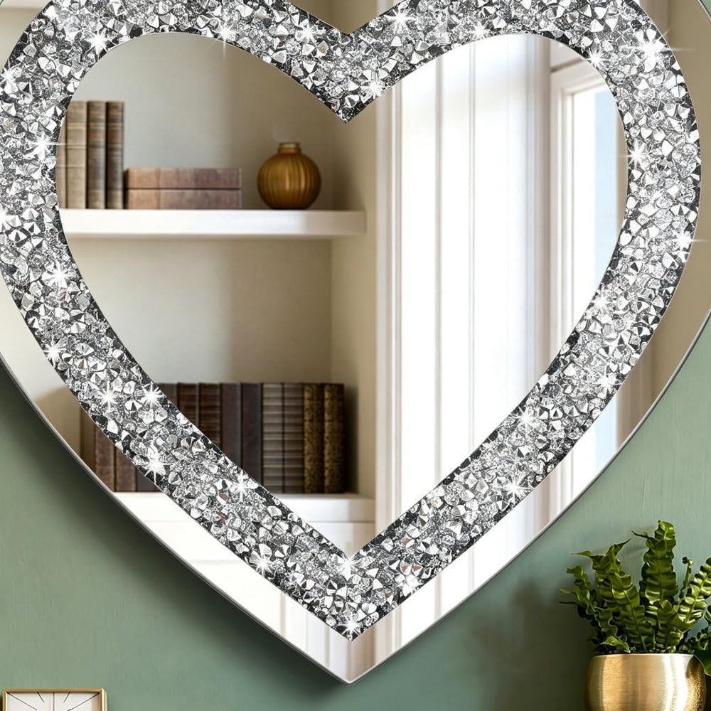 DMDFIRST Crystal Crush Diamond Heart Shaped Silver Mirror for Wall Decoration...