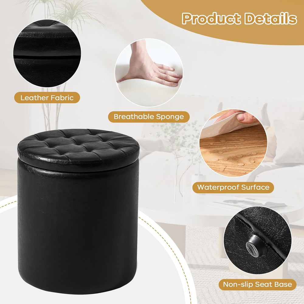 oakvivo Round Ottoman with Storage Set of 2, 12.6" W x 14.17" H &am...