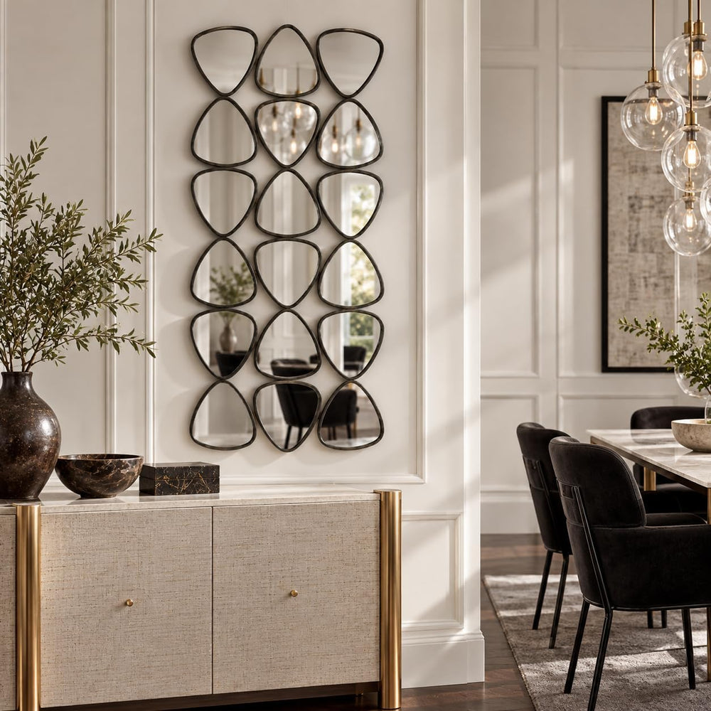 Large Geometric Decorative Wall Mirror, 47.2 x 23.6 in, Matte Black