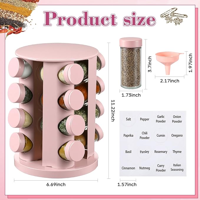 Yungyan Pink Rotating Spice Rack Seasoning Organizer