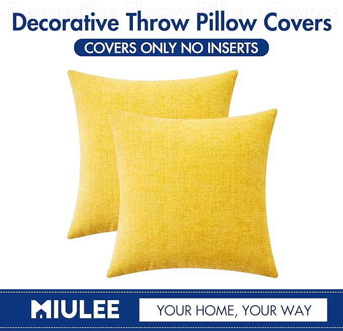 MIULEE Pack of 2 Couch Throw Pillow Covers 20x20 Inch Soft Yellow Chenille - Image 6