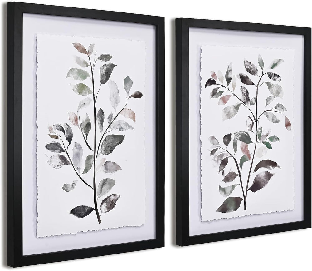 ArtbyHannah Framed Bathroom Wall Art Decor, 12x16'' Botanical Leaf Pr...