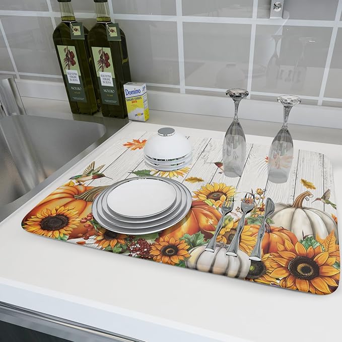 Fall Sunflower Maple Leaves Dish Drying Mat - Image 6