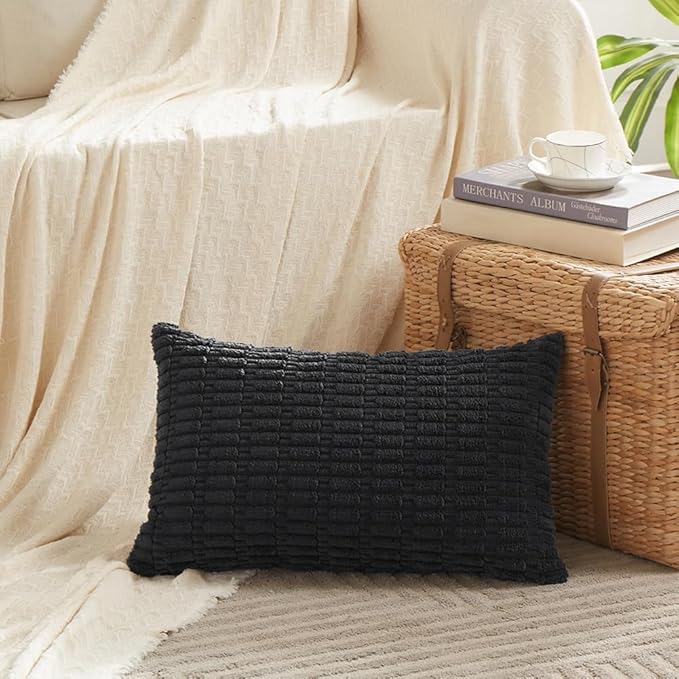 Fancy Homi 4 Packs Boho Black Decorative Throw Pillow Covers 12x24 Inch - Image 2