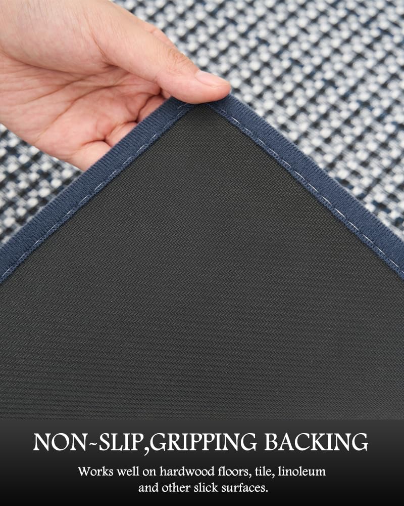 PADOOR Extra Large Kitchen Runner Rugs and Mats 2PCS, 2.5'x6'+20"x32",Blue | Non Slip Stain Resistant Kitchen Mats for Floor, Machine Wahable Absorbent Long Rugs for Sink, Laundry & Entryway,Sets of 2