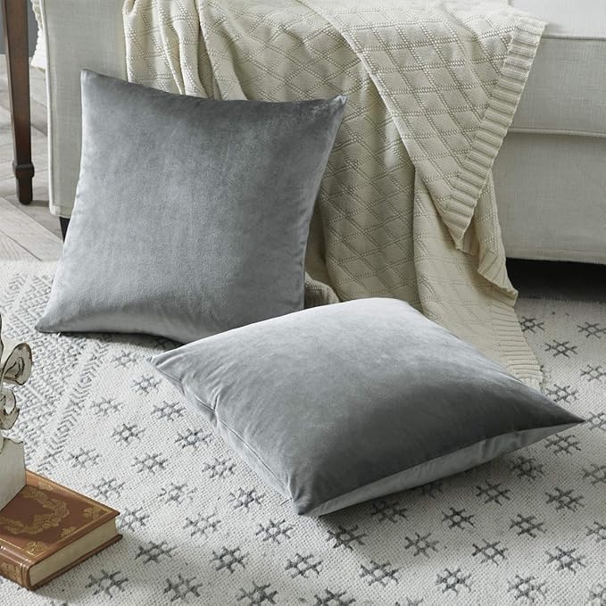 GIGIZAZA Dark Grey Pillow Covers 18x18, Velvet Square Throw Pillows Modern - Image 7