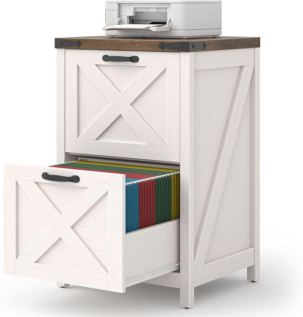 Farmhouse File Cabinet with 2 Drawers for Home Office, White and Brown | Hali...