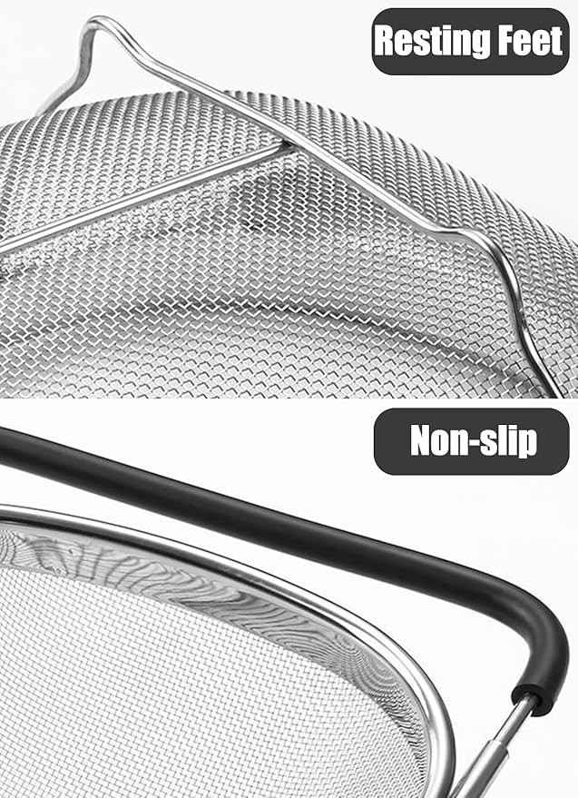 Fine Mesh Colander Over The Sink 6 Quart Stainless Steel Strainer Basket & - Image 4