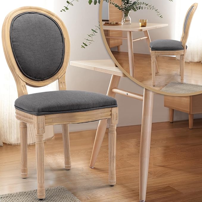 Upholstered Dining Chairs Set of 2 French Country Oval Fabric Back Kitchen Si...