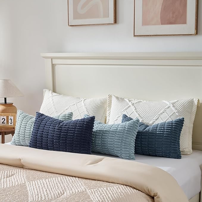 Fancy Homi Set of 4 Blue Lumbar Rectangle Decorative Throw Pillow Covers 14x24 - Image 5