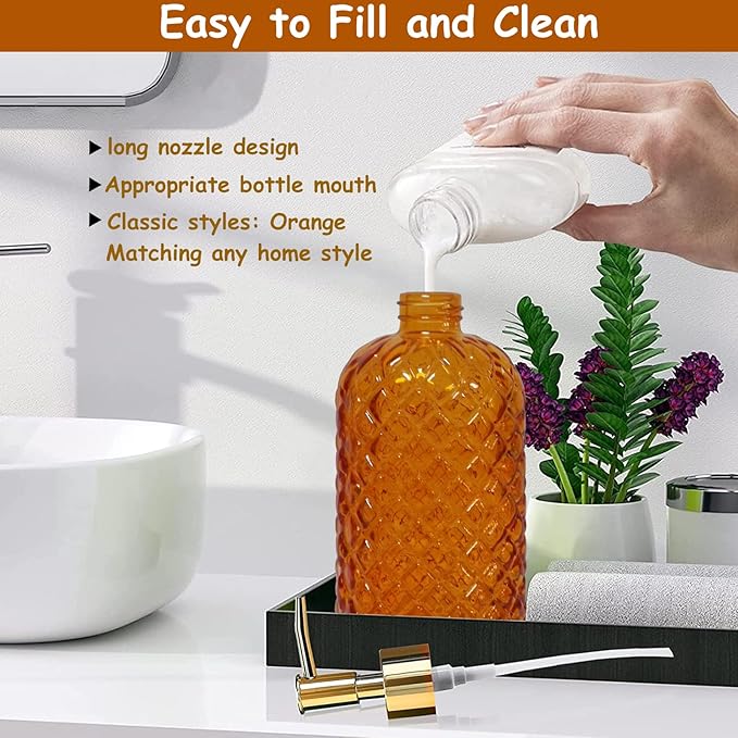 Orange Glass Soap Dispenser, 13.5oz Bathroom Hand Dispenser, Lotion Dispenser - Image 3