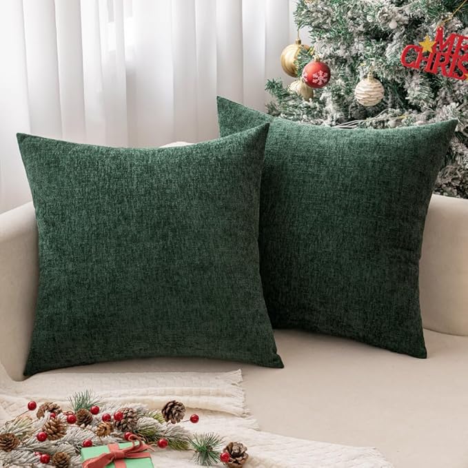 MIULEE Pack of 2 Green Throw Pillow Covers 20x20 Inch Soft Chenille Pillow - Image 9