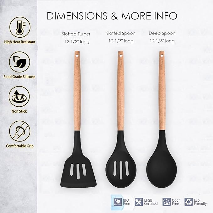 Kitchen Utensils. Set of 3, Silicone Cooking Utensils Set, Turner/Spatula - Image 2