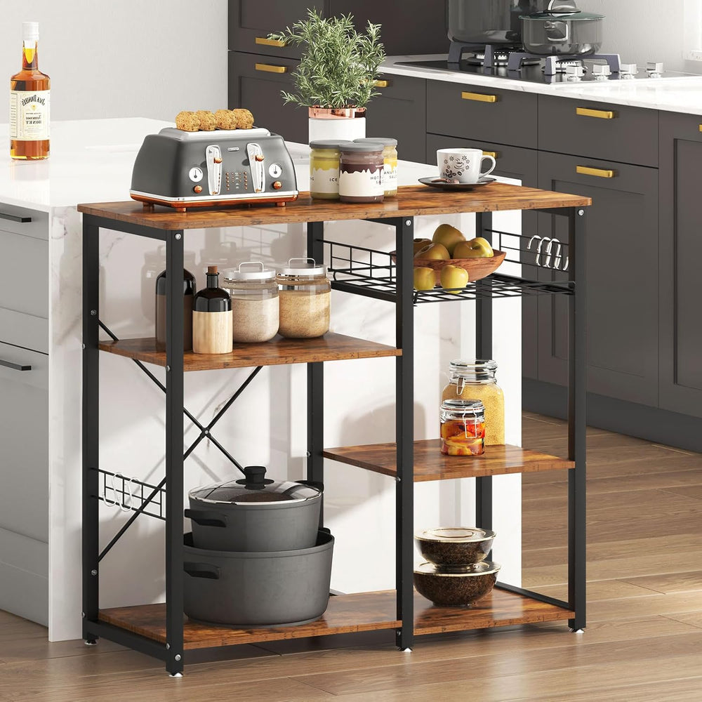 soges 3-Tier Kitchen Baker's Rack, Compact Microwave Stand, Rustic Brown ...