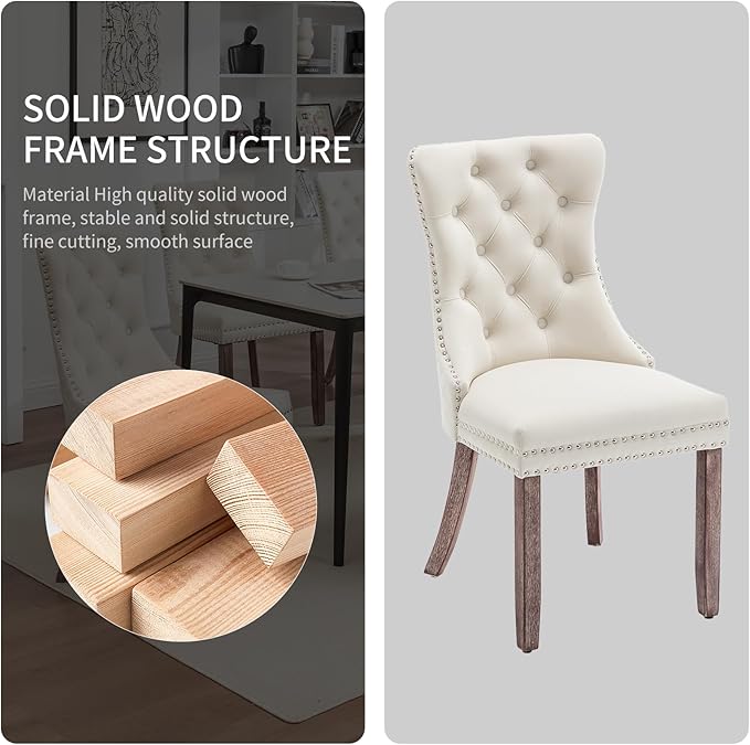 Velvet Dining Chairs Set of 4, Upholstered Dining Room Chairs with Nailhead T...
