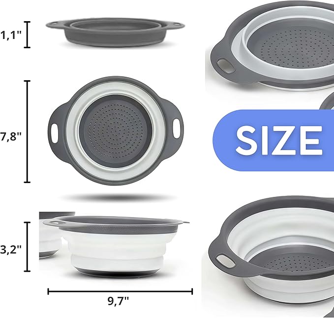Round Silicone White Colander Collapsible – Foldable White Kitchen Strainer - Image 2