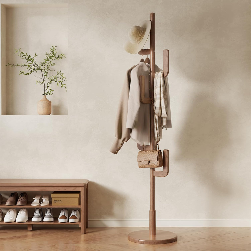 Muwuele Solid Wood Cactus Coat Rack, Freestanding Coat Rack With 6 L-Shaped H...
