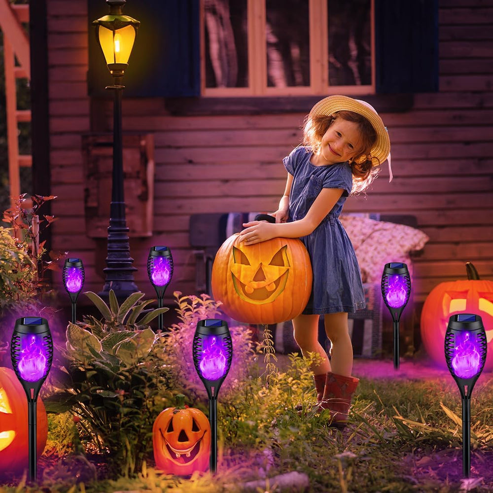 16P Purple Flame Halloween Solar Lights for Halloween Decorations Outdoor