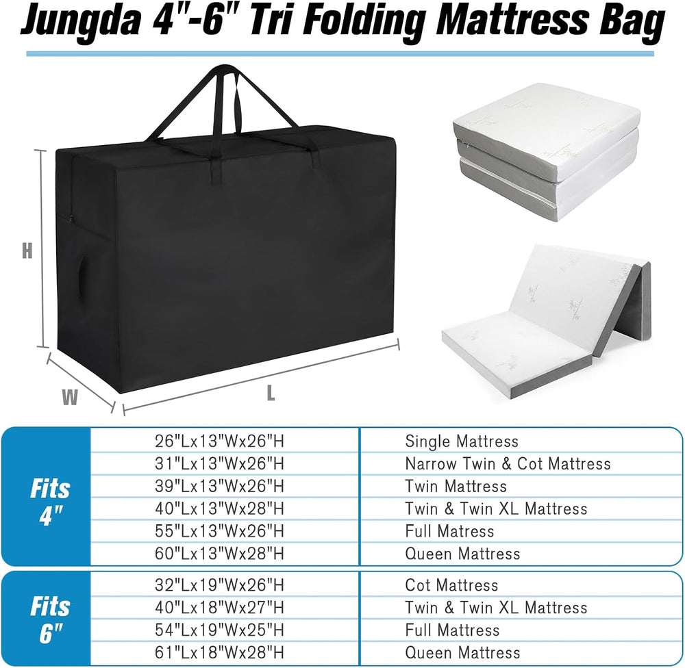 Tri Folding Mattress Storage Bag, Foldable Memory Foam Mattress Case, Carry C...
