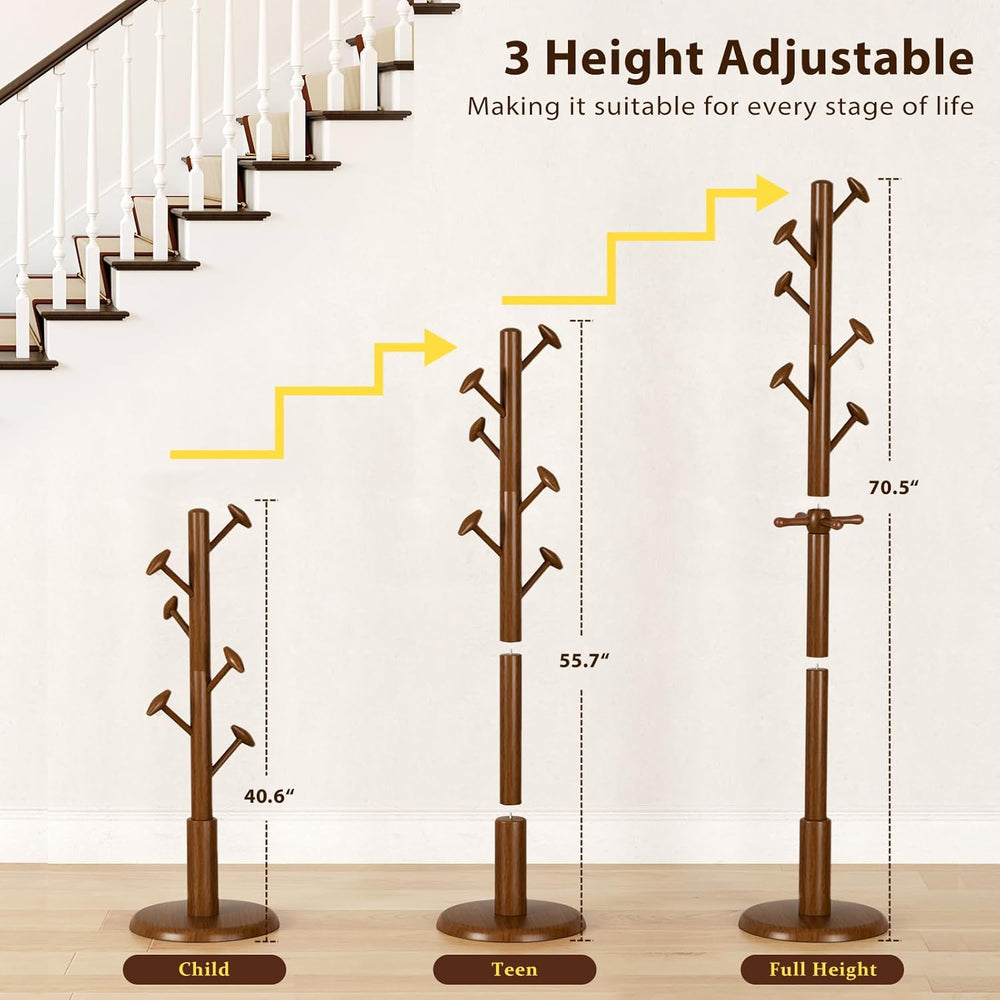 Taitiy Solid Wood Coat Rack Freestanding Coat Tree with 10 Hooks for Bedroom,...