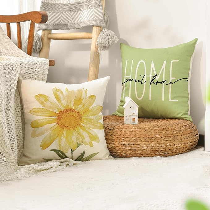 AVOIN colorlife Home Sweet Home Spring Summer Flowers Green Throw Pillow Covers - Image 5