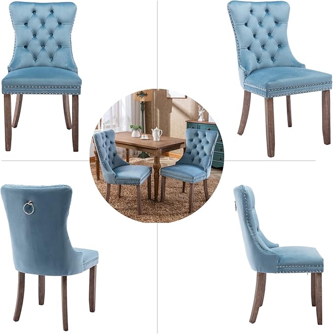 Upholstered Dining Chairs Set of 2, Velvet Dining Room Chairs with Back Ring ...