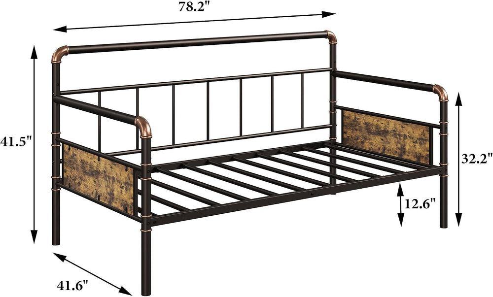 IDEALHOUSE Twin Daybed with Classic Headboard,Metal Twin Bed Frame,Brown
