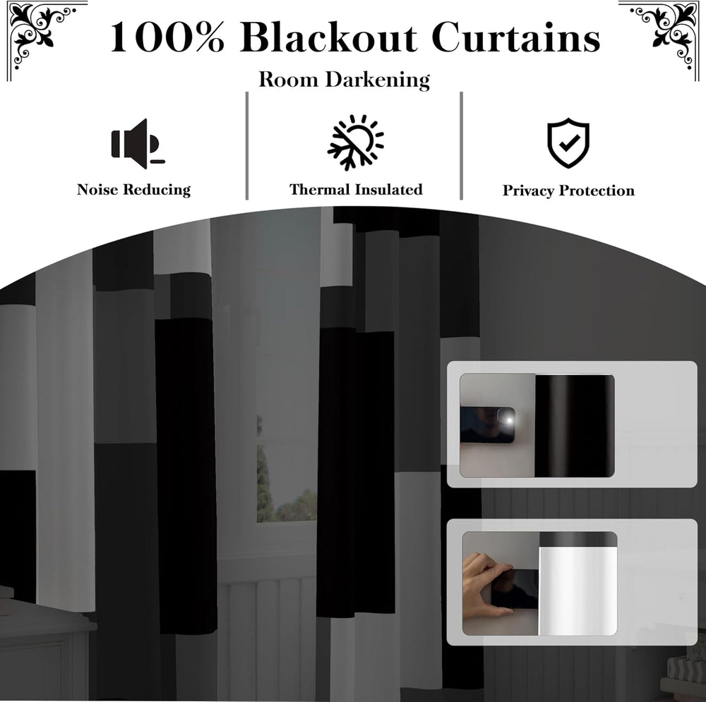 Tyrot Black White Grey Blackout Curtains for Bedroom Living Room 84 inch