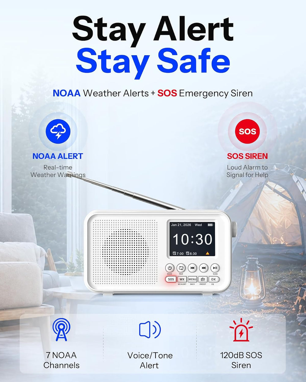 Portable FM Radio with Bluetooth, 3000mAh Rechargeable, NOAA Weather Alert