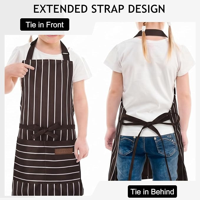 2 Pack Stripes Kids Apron, Kids Cooking Aprons - Image 4