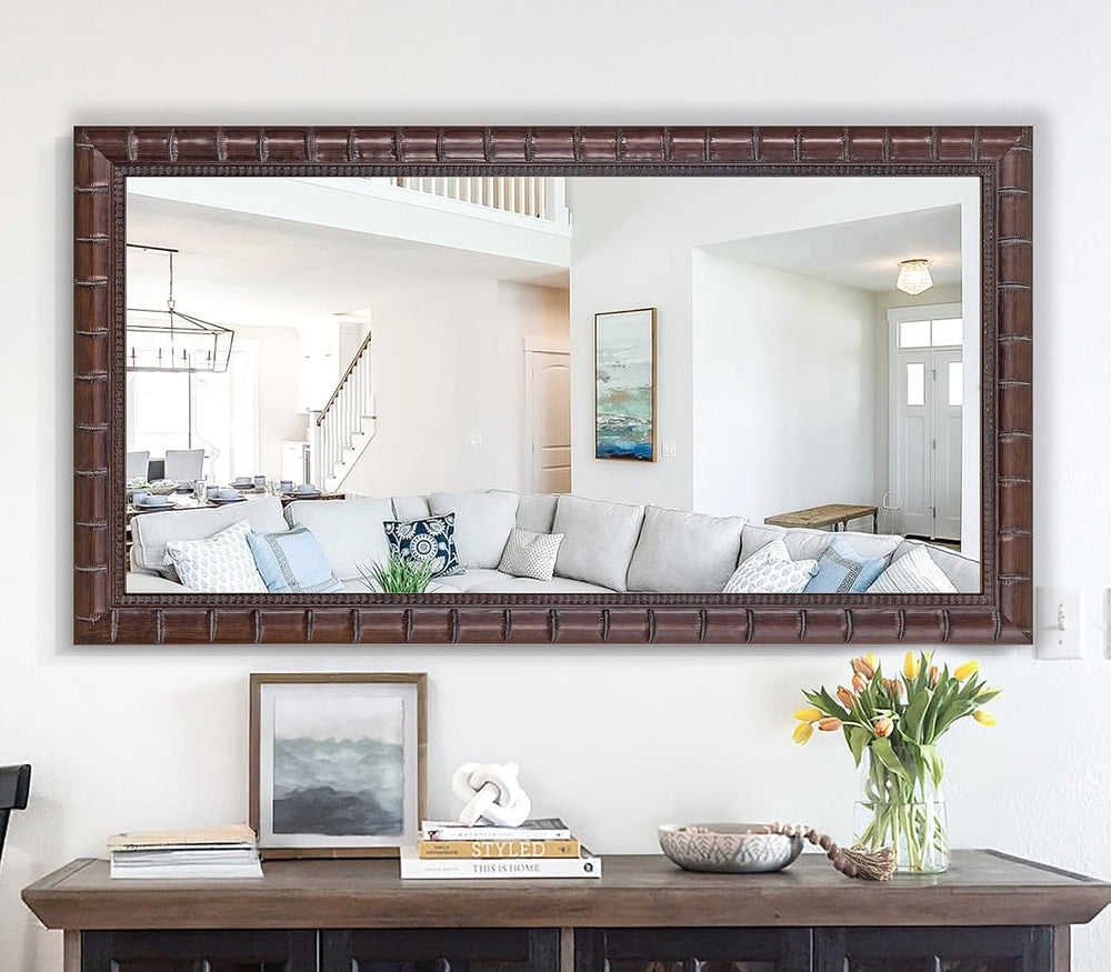 53''x29'' Large Living Room Wall Mirror with Faux Bamboo Frame