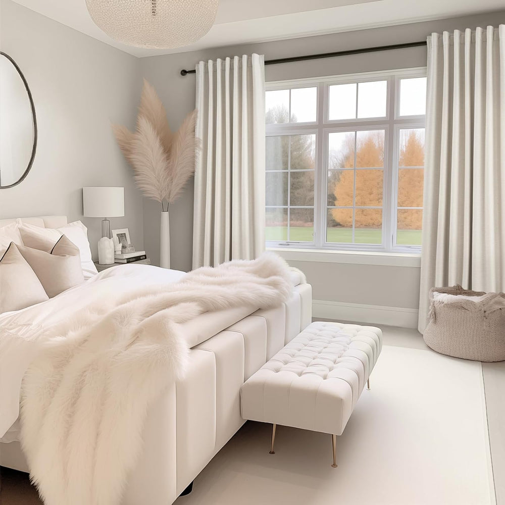 Topfinel Cream Linen Blackout Curtains 84 Inch Long for Bedroom Living Room, ...