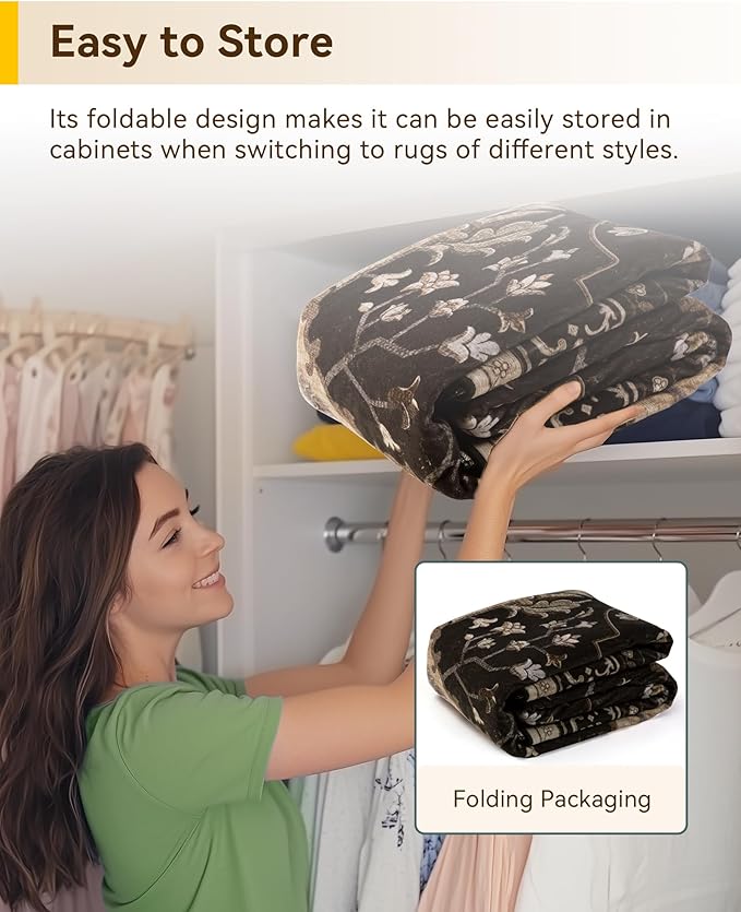 Area Rugs 5'x7' Washable Non-Slip, Floral Vintage Distress Print Pattern - Image 5