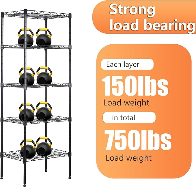 BestOffice | 5-Tier Wire Storage Shelves | 17x12x48 | Black | - Image 7