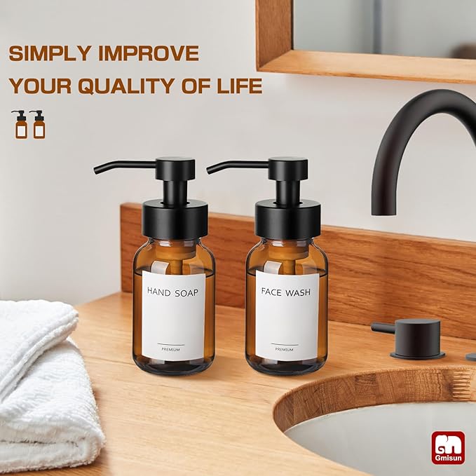 GMISUN Foaming Soap Dispenser, 8.5 fl oz / 250ml Amber Glass Foam Soap Dispenser - Image 6