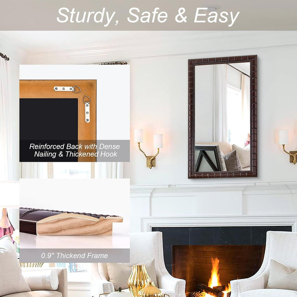 53''x29'' Large Living Room Wall Mirror with Faux Bamboo Frame