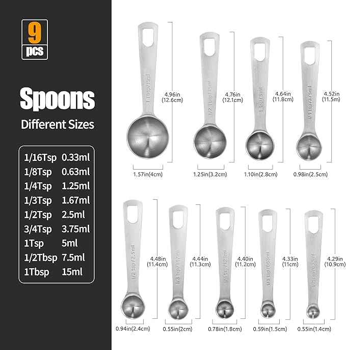 Doosu Measuring Spoons Set of 9-18/8 Stainless Steel Heavy Duty Teaspoons - Image 2