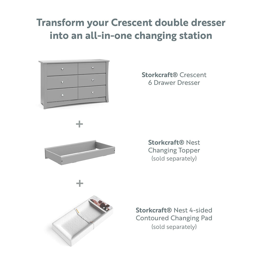 Storkcraft Crescent 6-Drawer Dresser, Pebble Gray
